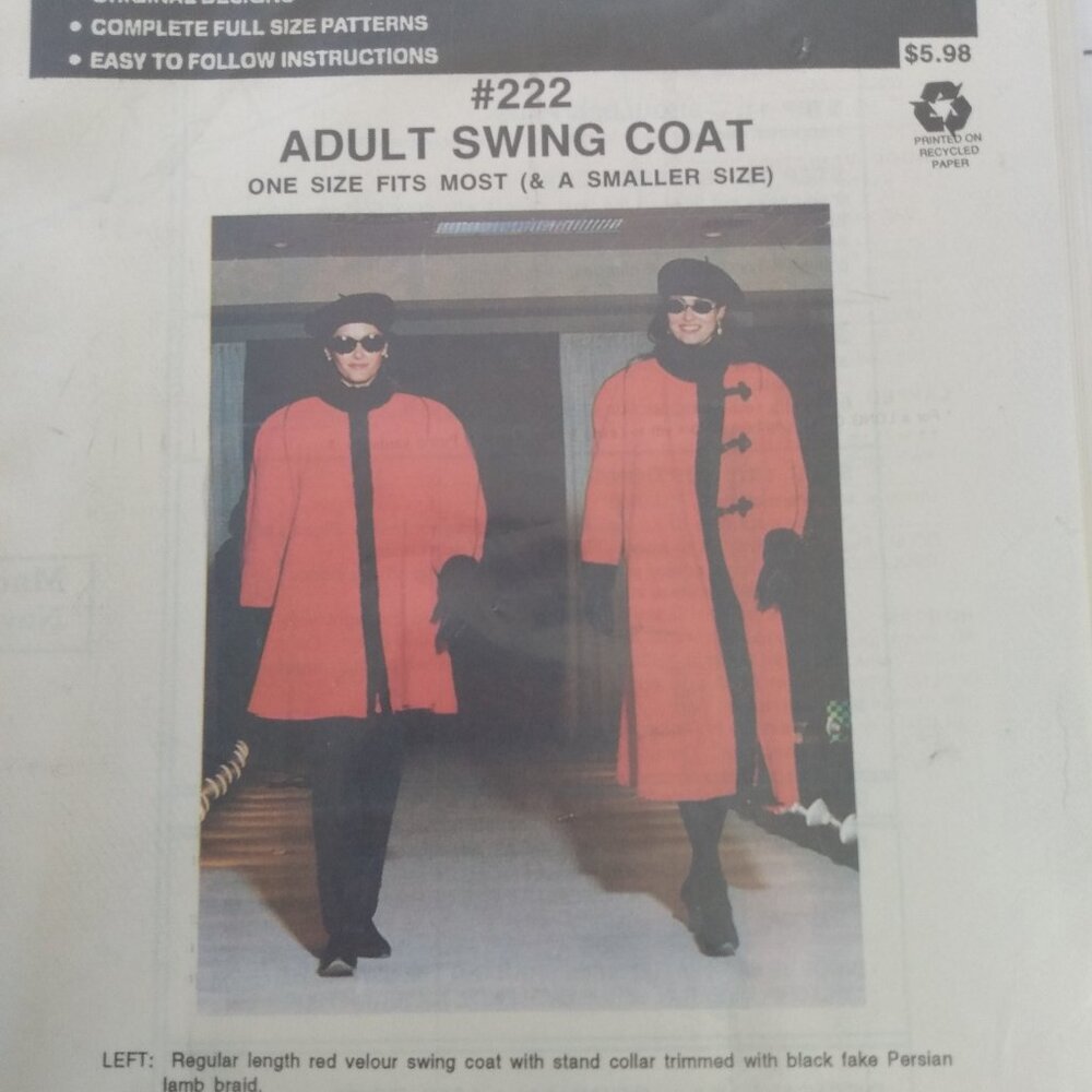 Vintage Swing Coat Sewing Pattern Retro 90s MacPhee Workshop